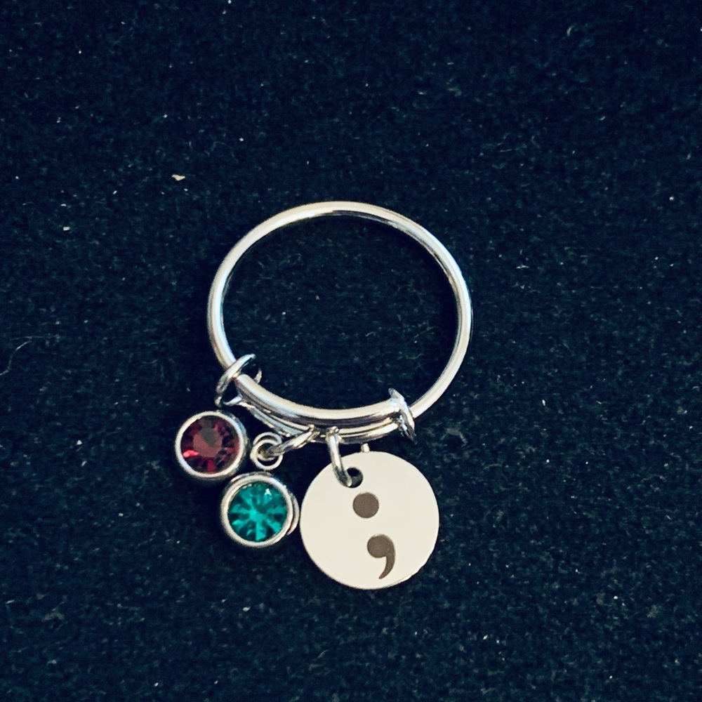 Semi-colon Suicide Awareness Prevention charm dangle ring